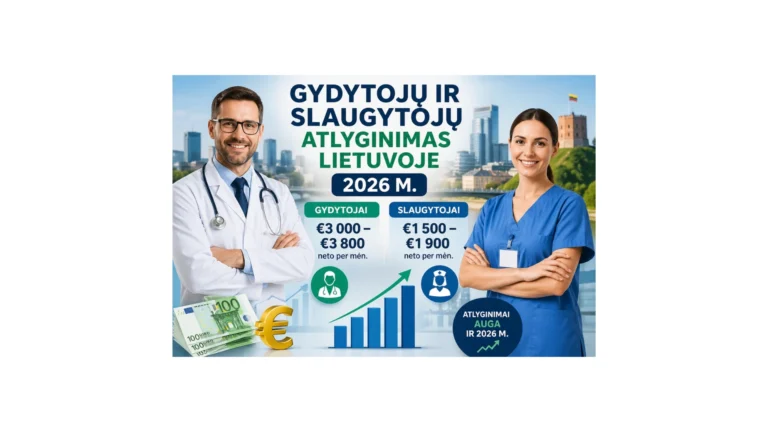 Gydytojų ir slaugytojų atlyginimas Lietuvoje 2026 m.